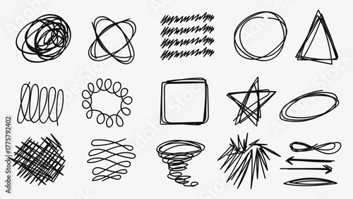 Hand Drawn Scribble Element Set Abstract Doodle Shapes Collection.Vector Illustration