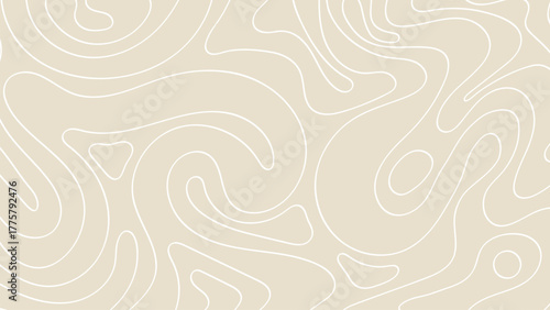 Abstract Topographic Line Contour Pattern on Beige Background Modern Minimal Design.Vector Illustration, great for stylish wallpaper and elegant cover design.
