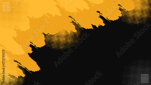 Black and yellow abstract background with halftone style vector illustration