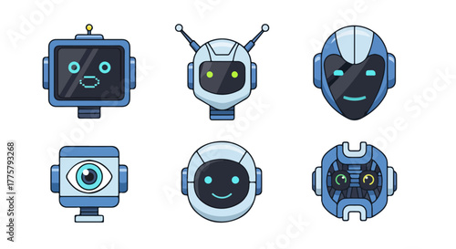 Collection of Futuristic Robot Heads and Avatars for Technology and AI Concepts