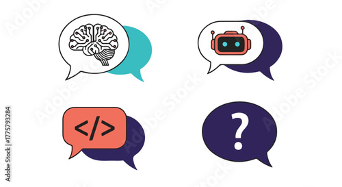 AI vs Human Conversation Concept with Speech Bubbles