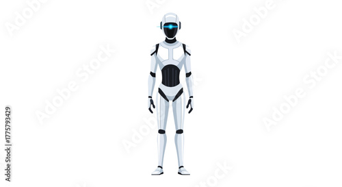 Futuristic White Robot Standing Isolated on White Background Advanced AI Technology