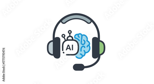 Artificial Intelligence AI Chatbot and Brain Icon Inside Headset Representing Virtual Assistant Customer Support Technology
