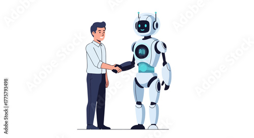 Human Handshake With Robot Symbolizing Future Technology AI Partnership and Innovation in Business
