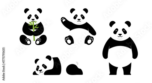 Cute Panda Bear Illustrations Set of 5 Adorable Cartoon Pandas in Different Poses Perfect for Children s Content and Wildlife Themes
