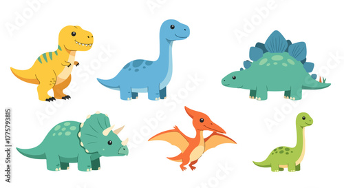 Cute Cartoon Dinosaurs Collection Adorable Jurassic Creatures for Kids Education