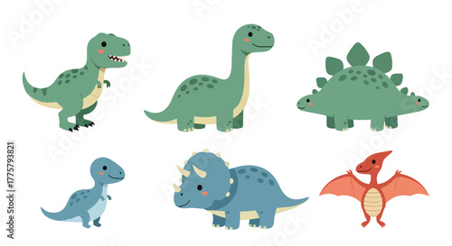 Cute Cartoon Dinosaurs Collection Tyrannosaurus Rex Brachiosaurus Stegosaurus Triceratops Baby Dinosaur Pterodactyl