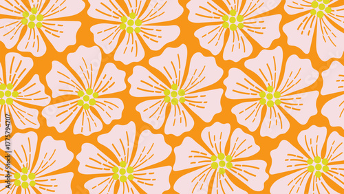 Yellow and Orange Flowers Flat Background Illustration Seamless Pattern Design. Vector Illustration