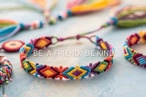 Colorful Friendship Bracelets Placed in a Circle with Bokeh Background