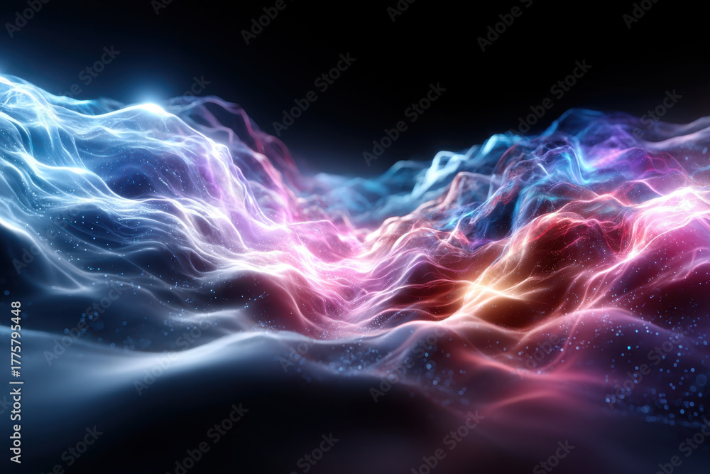 Fototapeta premium Colorful abstract waves flowing through a dark space illuminated by vibrant lights