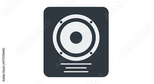 Speaker icon graphic with a dark background representing audio equipment and sound technology