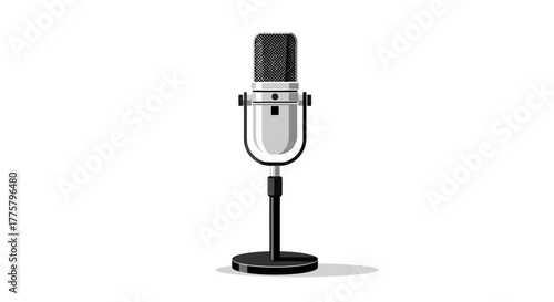 Professional retro broadcast microphone, a timeless symbol for audio recording, interviews, and public speaking