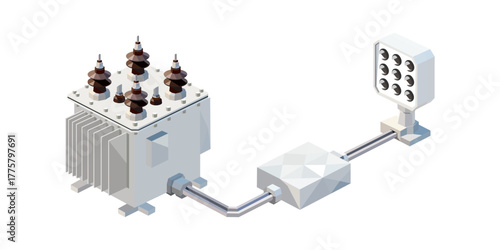 Modular Smart Grid Component Icon | Minimalist 3D Art of Interconnected Power Infrastructure Assembly
