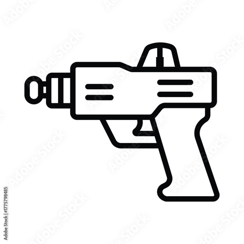 Line icon shows a black and white toy blaster pistol over white background