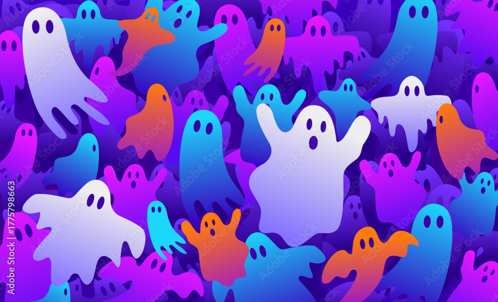 Fototapeta premium Colourful Gradient flying ghost abstract background. Halloween illustration design.