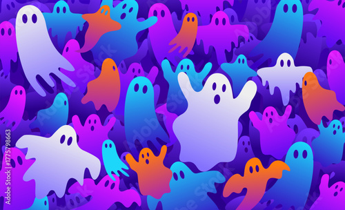 Colourful Gradient flying ghost abstract background. Halloween illustration design.