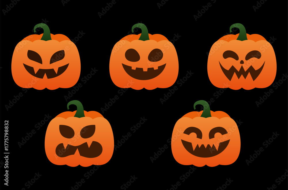 Naklejka premium halloween collection clip art pumpkins monster orange colour with expsressions isolated background. Halloween illustration design.