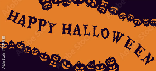 Halloween background wave pumpkins monster with copy space. Halloween illustration design.