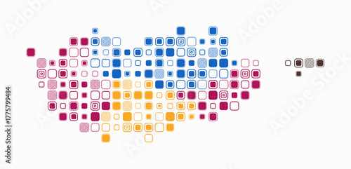 Cyprus, shape of the country build of colored cells. Digital style map of the Cyprus on white background. Large size rounded square blocks. Vibrant vector illustration.