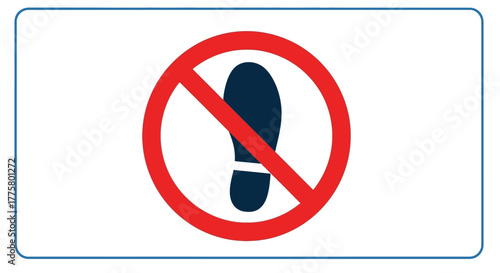 No footwear allowed Footprint inside a prohibition symbol in red
