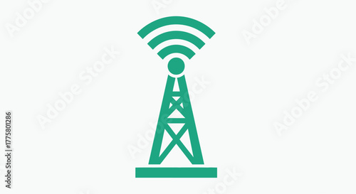 A simple green illustration of a cellular tower broadcasting wireless signal waves
