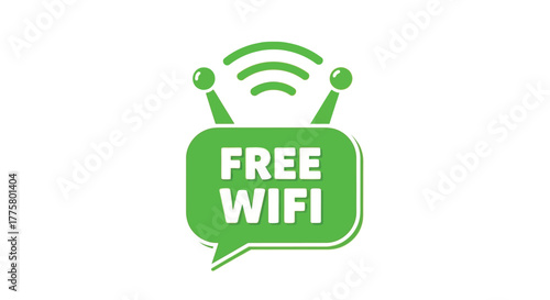 Green free WiFi sign with wireless signal icon for public access