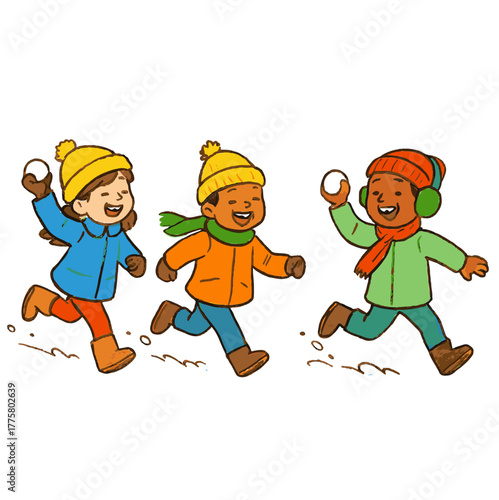 Kids Playing Snowball Fight color vector