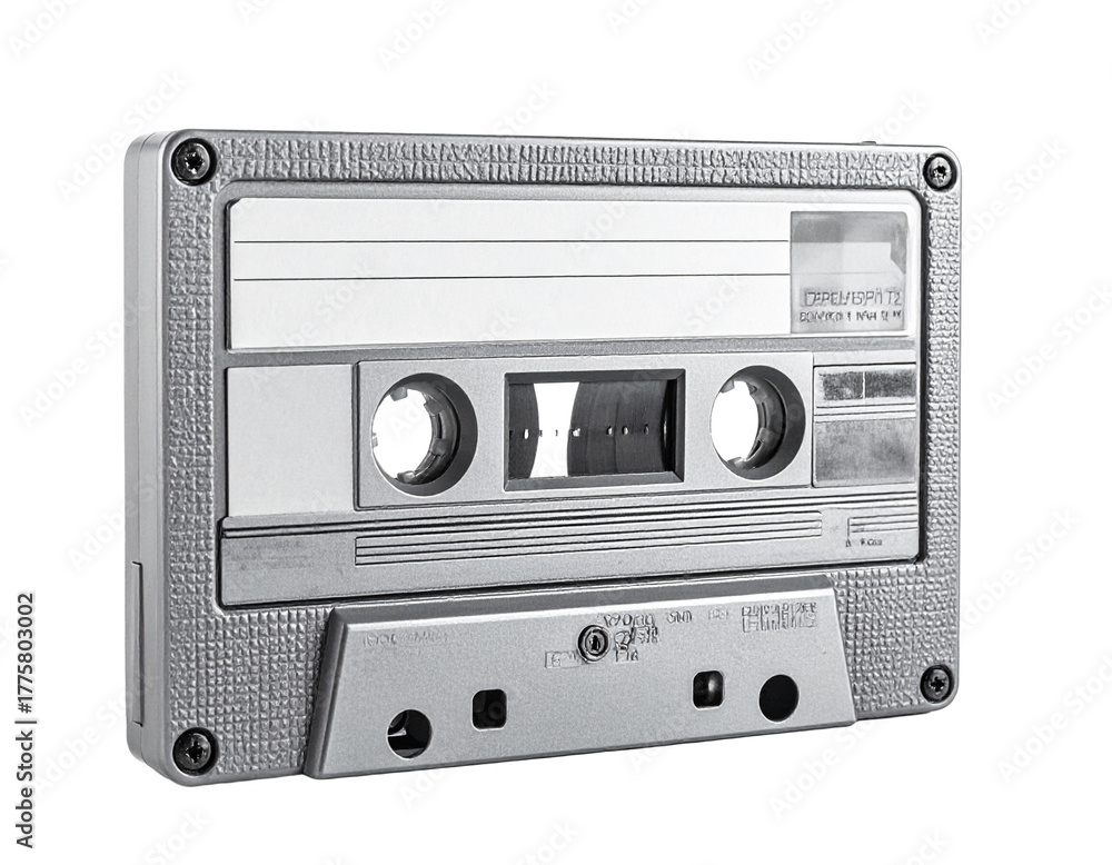 Fototapeta premium Audio cassette tape isolated on transparent background retro media concept