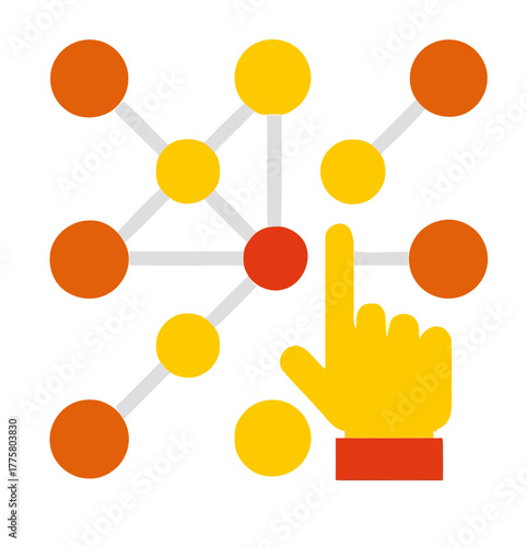 A hand pointing at a data network connection graphic