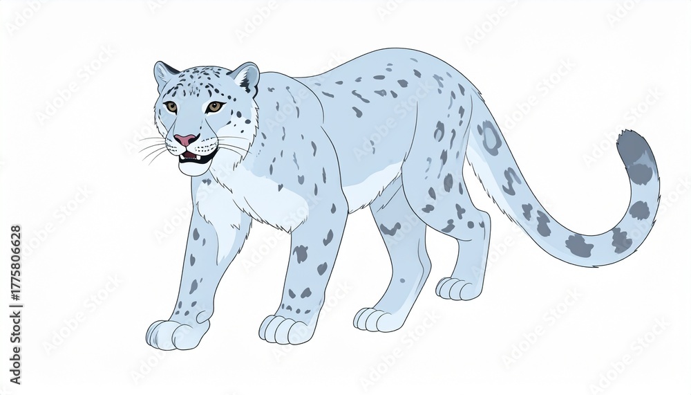 Fototapeta premium illustration of snow leopard on white