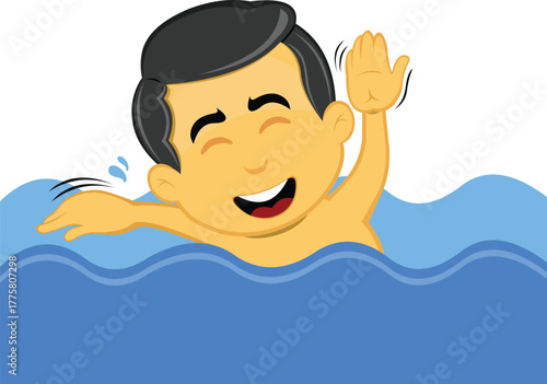 vector illustration yellow emoji character male swimming
