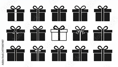 Gift box icons with ribbon vector silhouette design. Vector flat graphic design 
