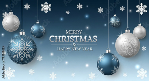 Festive ornaments shimmering against a wintery backdrop. Celebrate the holiday spirit. Capturing the essence of joy and seasonal delight. vector illustration