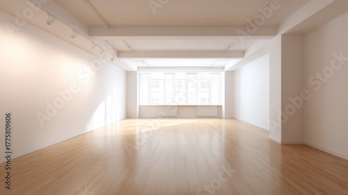 Wallpaper Mural Bright Empty Room Interior with Hardwood Floors, White Walls, and Large Window: Ideal for Design Mockups Torontodigital.ca