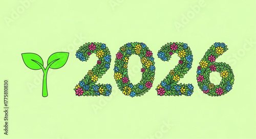 A hopeful visual of the year 2026, blossoming from vibrant growth, conveying optimism for a brighter future. vector illustration