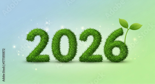 A creative illustration highlights the year 2026, with eco-friendly design elements and a focus on nature. vector illustration