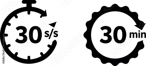 30 Seconds and 30 Minutes Timer Icons Isolated on White Background Minimalist Flat Design