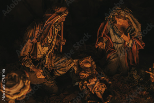 Obraz na plátně Nativity Scene Depicting the Birth of Jesus