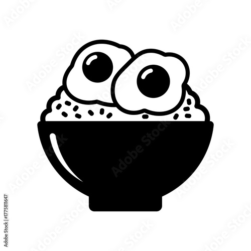 Fried Egg Rice Bowl Vector Illustration.