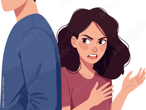 Angry Woman Arguing With Man Flat Design Minimal Illustration
