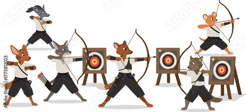 Anthropomorphic Animals Archery Practice with Targets Pixel Art