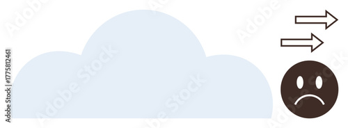Blue cloud beside sad face with arrows suggesting emotional distress, problem-solving, or negative effects. Ideal for emotions, mood, wellness, mental health, negativity, communication simple flat