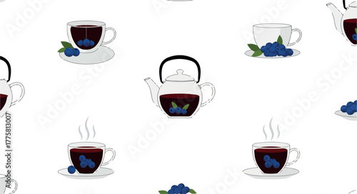 Blueberry Tea Pattern Simple Flat Design For Kitchenware