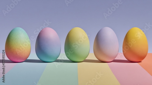 Colourful easter eggs standing in row on a colourful background