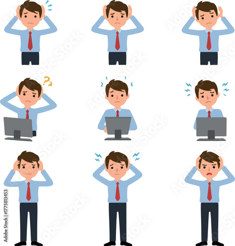 Business Man Stress And Frustration Pixel Art Icons Set