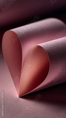 Pink paper folded into heart shape closeup for Valentine's Day