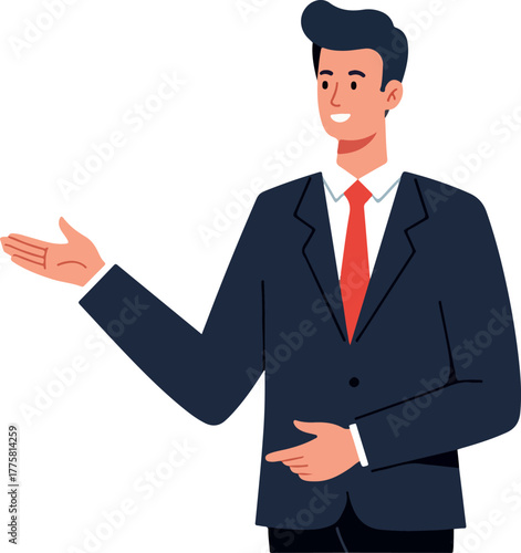 Businessman In Navy Suit Red Tie Minimal Illustration Isolated On White