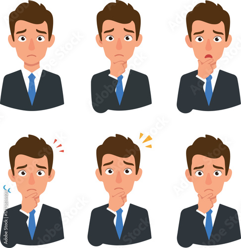 Businessman Thinking Pensive Doubt Confusion Sadness Frustration Emotions Vector