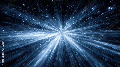 Abstract Cosmic Blast: High-Speed Blue Light Streaks Radiating from a Central Point, Representing Motion and Energy