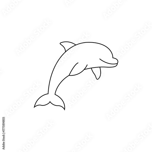 line art dolphin on white background. simple outline vector of a jumping dolphin for marine life, ocean, wildlife, and nature themes
